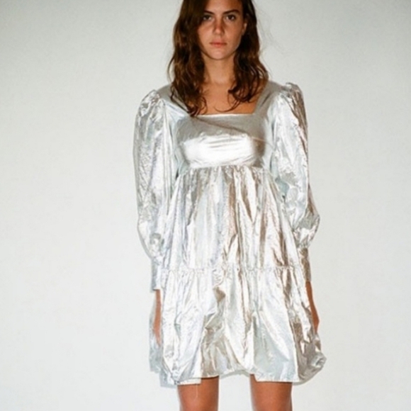 RACHEL ANTONOFF CHRISTA METALLIC SILVER DRESS - Picture 2 of 10